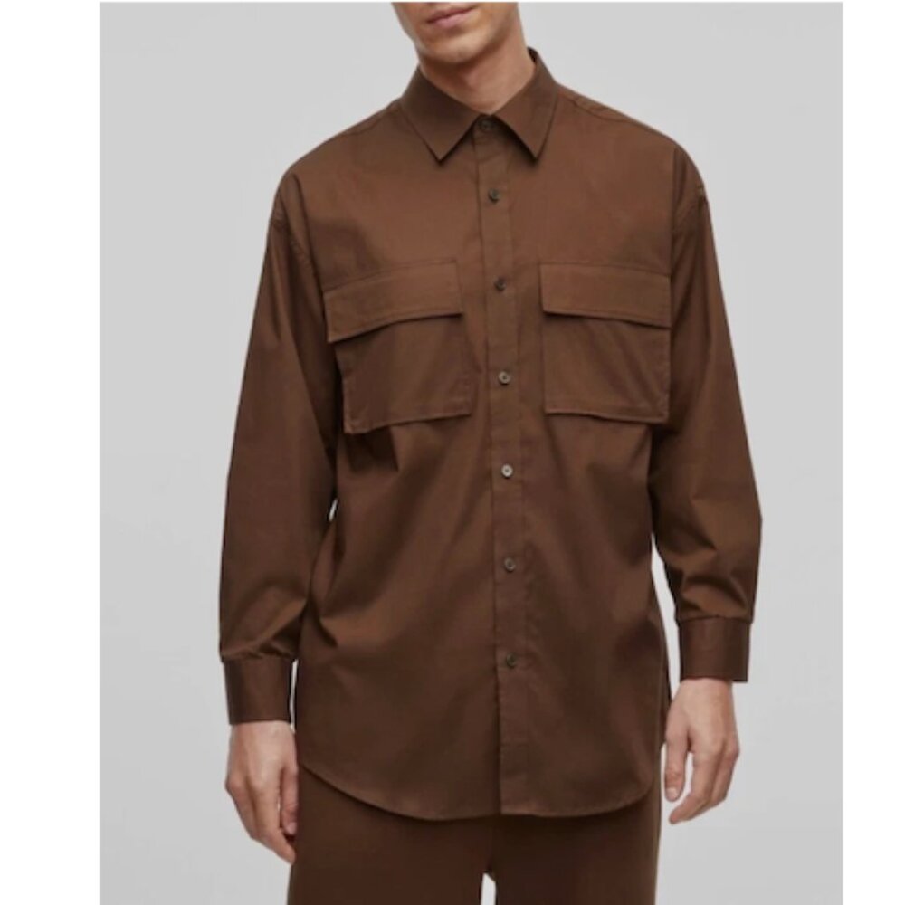 Mode of One Men's Long Sleeve Button Front Utility Shirt Dark Walnut Size XL